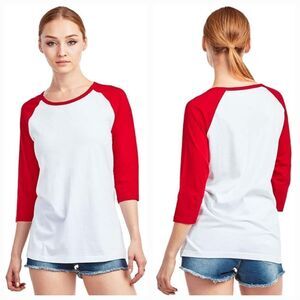 🔸️NWT Red & White Two Tone Raglan Baseball 3/4 Sleeve Top Medium
